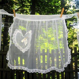 Vintage Sheer White Apron with Heart Detail